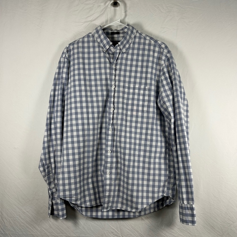 J.Crew‎ Flex Washed Slim Fit Gingham Button Down Shirt Mens Large Gray White